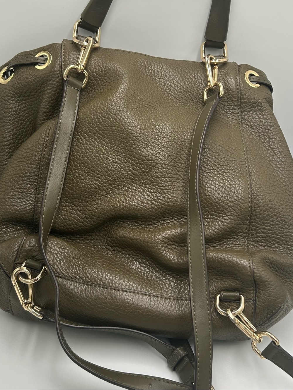 Michael Kors Olive Green Peddled Leather Viv Large Backpack Purse Bag - Picture 3 of 8